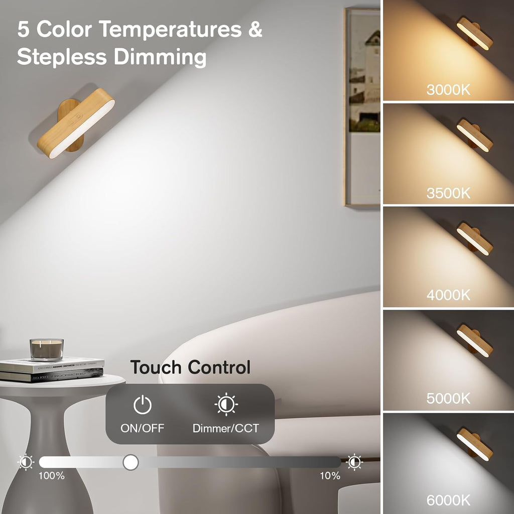 Battery Operated Wall Sconces, Wireless LED Wall Sconce Set of Two for Bedroom, Rechargeable Wall Lights for Picture