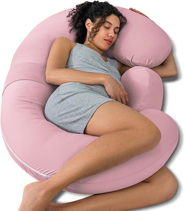 E Shaped Pregnancy Pillows, Detachable Maternity Body Pillow for Sleeping, Dual-Sided Velvet Pink