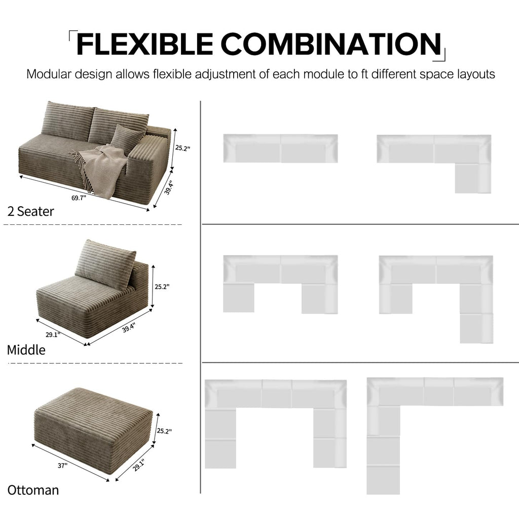 168.5" Modular Sectional Sofa, Oversized U-Shaped Minimalist Couches with 3 Middle Seats Chaise, Modern Deep Seat