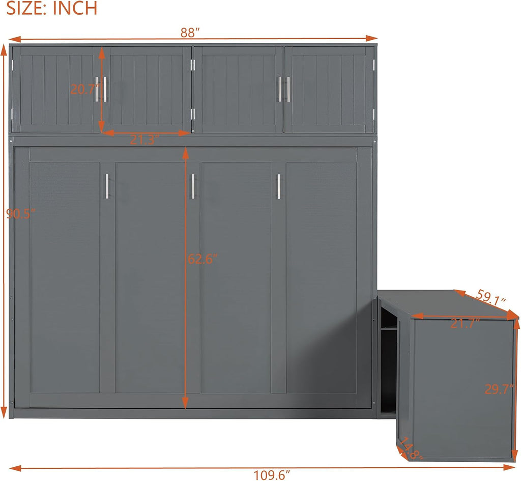Queen Wall Murphy Bed with Desk and Storage Shelves and Big Cabinets for Guest Room, Bed Room, Guest Room, Home