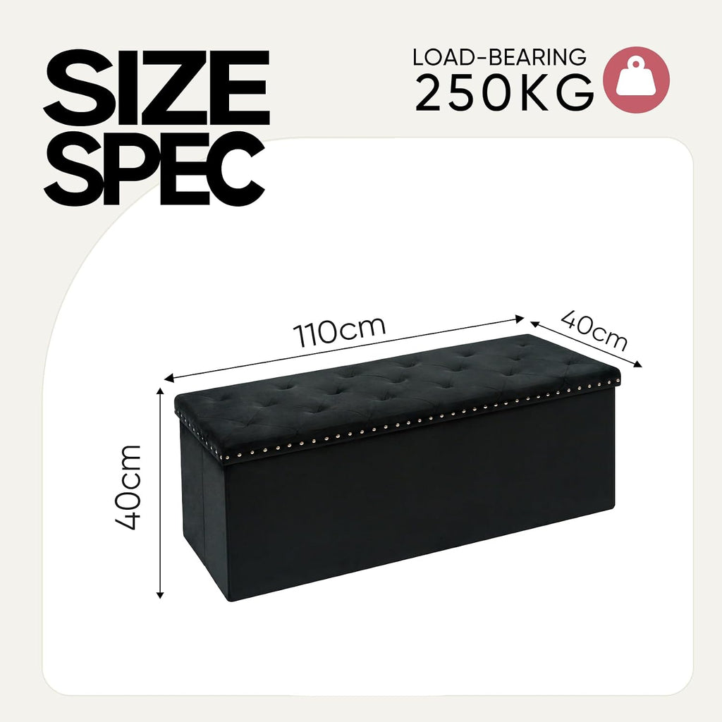 43 Inches Velvet Storage Ottoman Bench, Folding Upholstered Ottoman with Storage Living Room, 140L Capacity