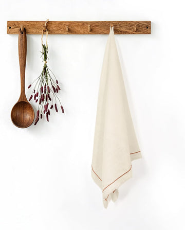 Linen World Dish Towels Set of 4, 20 x 28 Inch Linen Blend Kitchen Towel, Frayed Edge, Embroidered Border, Absorbent