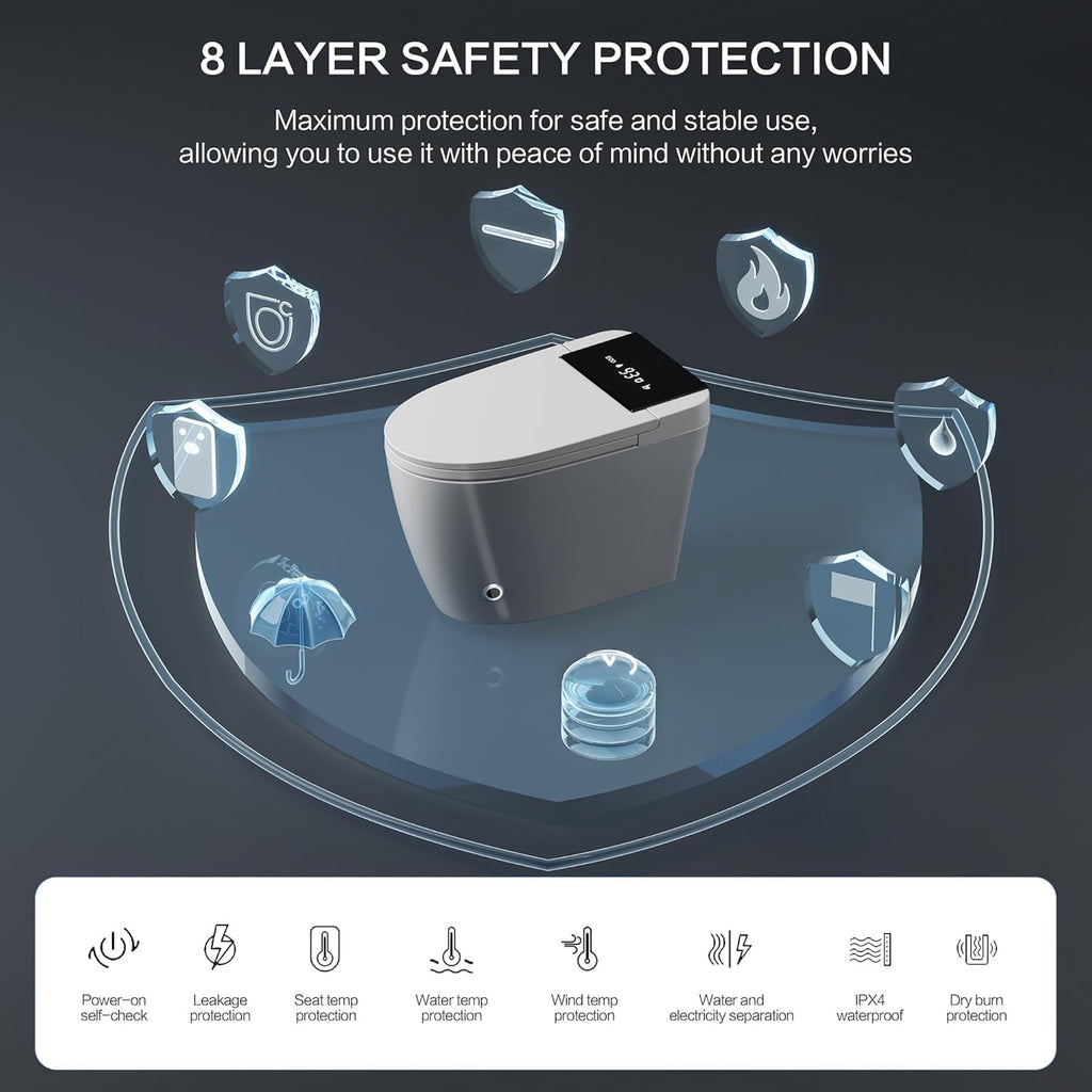 Smart Toilet with Bidet Built In, Heated Seat & Dual Auto Flush, Foot Sensor