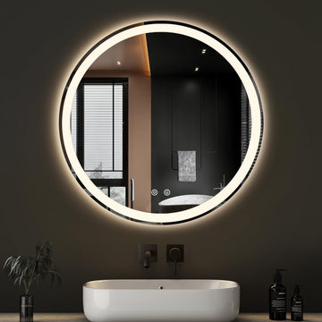 24 Inch Round LED Bathroom Mirror with Lights, Circle Vanity Mirror