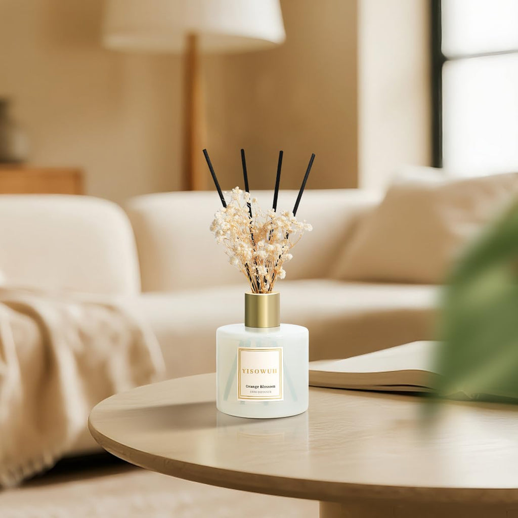Diffusers 6.76 fl oz(200ml), Orange Blossom Reed Diffuser Set Oil Diffusers with 8 Reed Sticks, Long Lasting