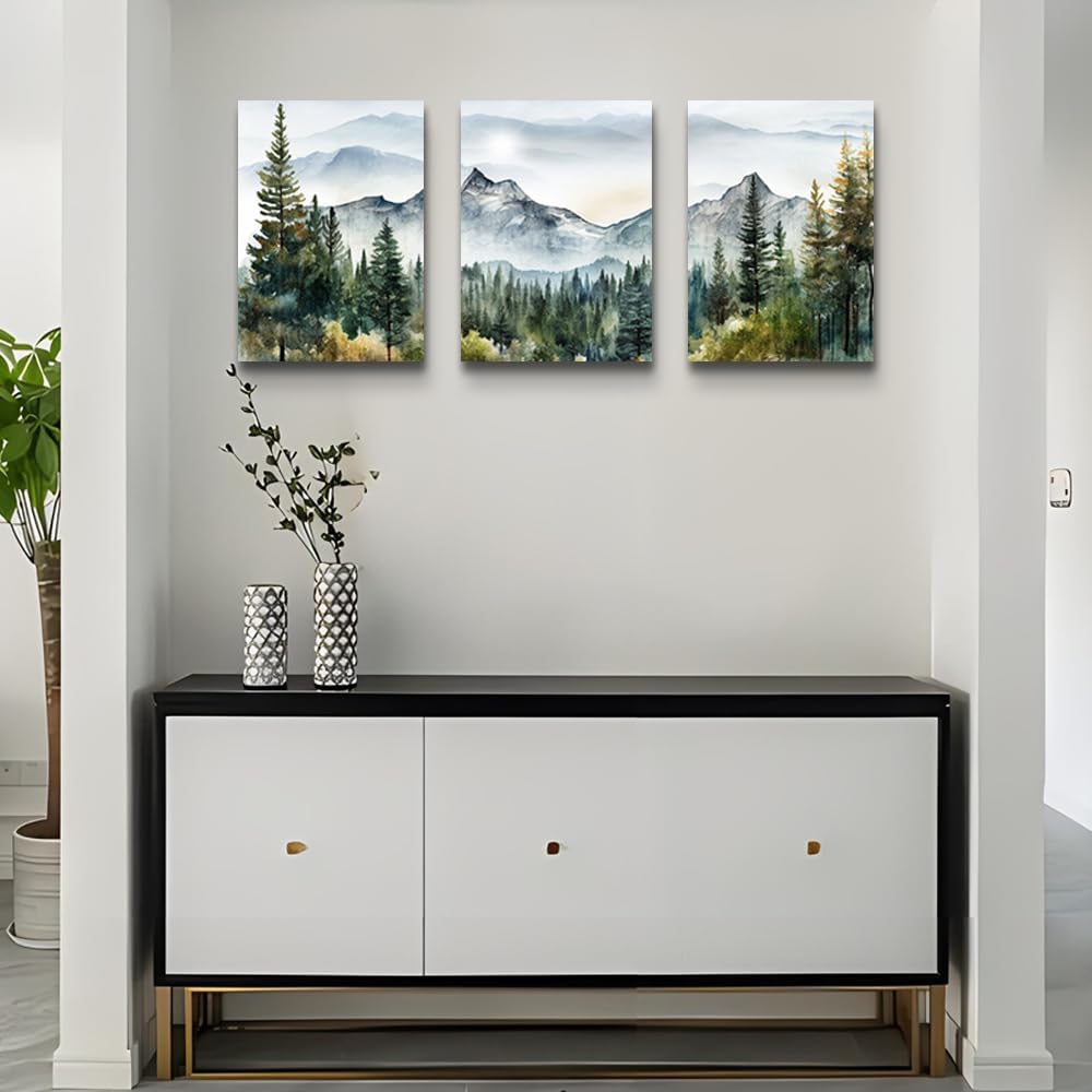 3 Piece Framed Canvas Art Prints Wall Art Modern Wall Decor Office Decor Abstract Mountain Forest Landscapes Ink