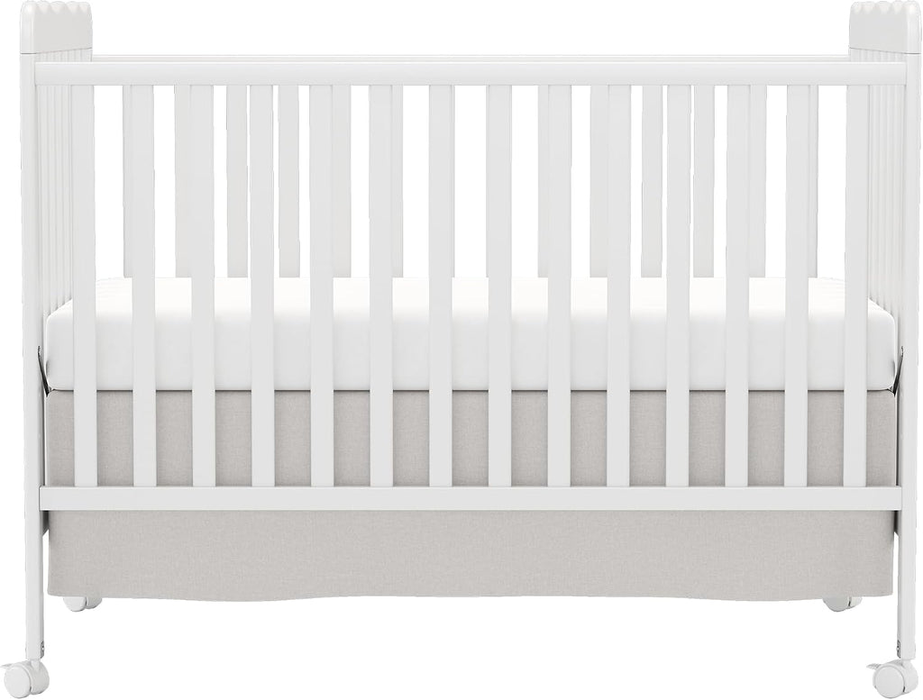 4-in-1 Convertible Wood Baby Crib, Toddler Bed & Daybed (White) | Locking Wheels, 3 Heights, Non-Toxic Finish, Easy