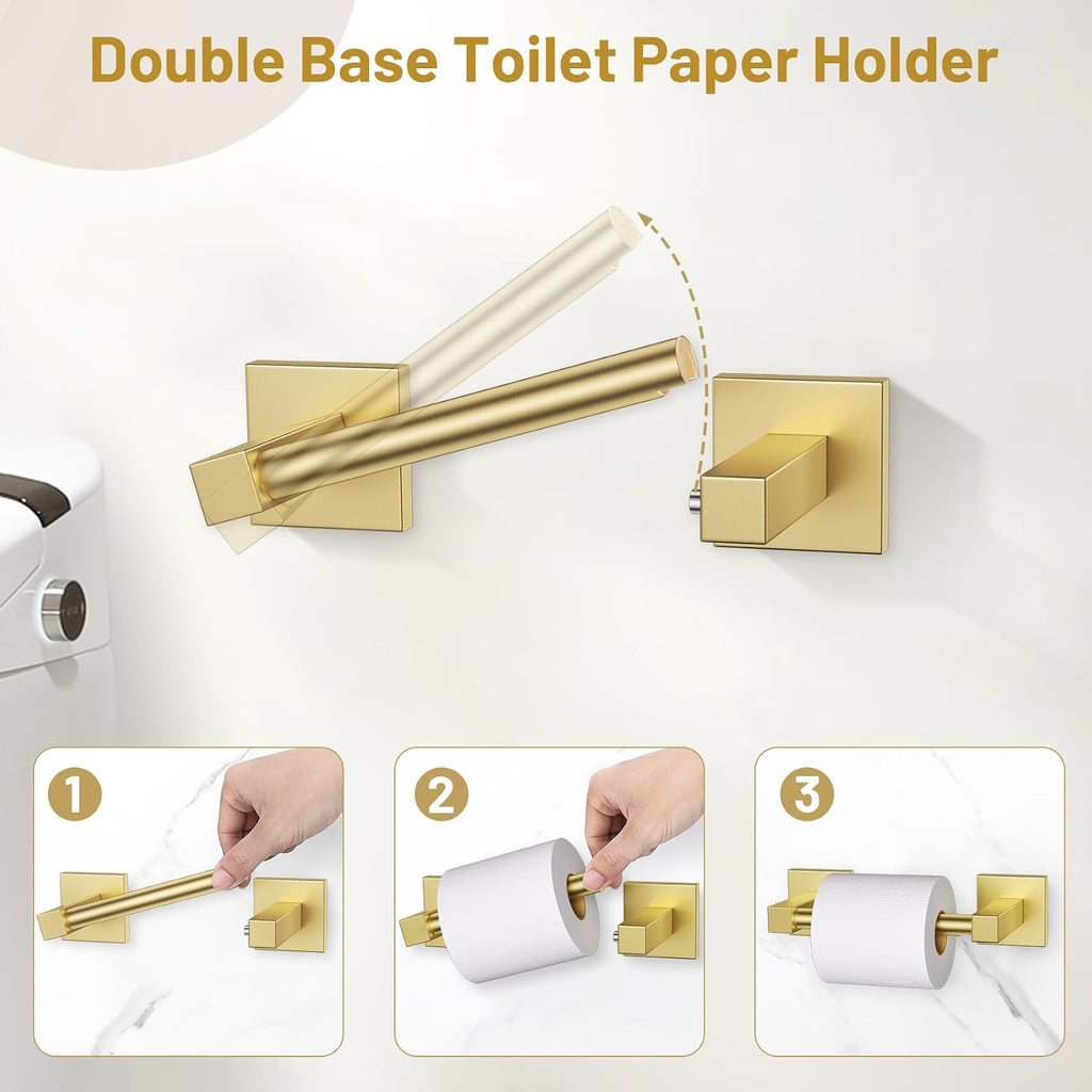 Brushed Gold Bathroom Accessories, Towel Bar Set Wall Mounted | 5 Pieces Bathroom Hardware Set, SUS304 Stainless