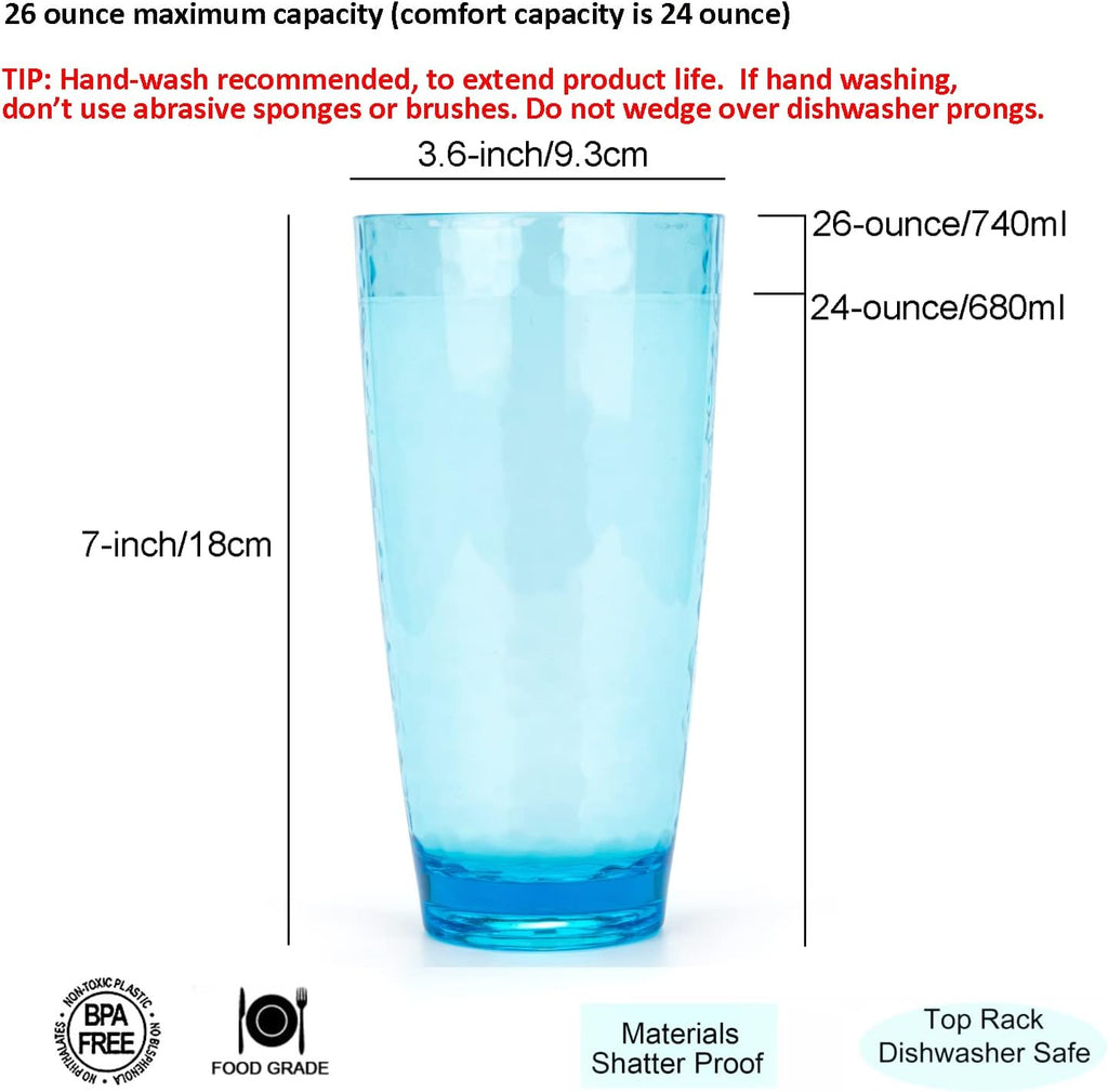 Hammered 26-ounce Plastic Tumbler Acrylic Glasses, set of 6 Multicolor