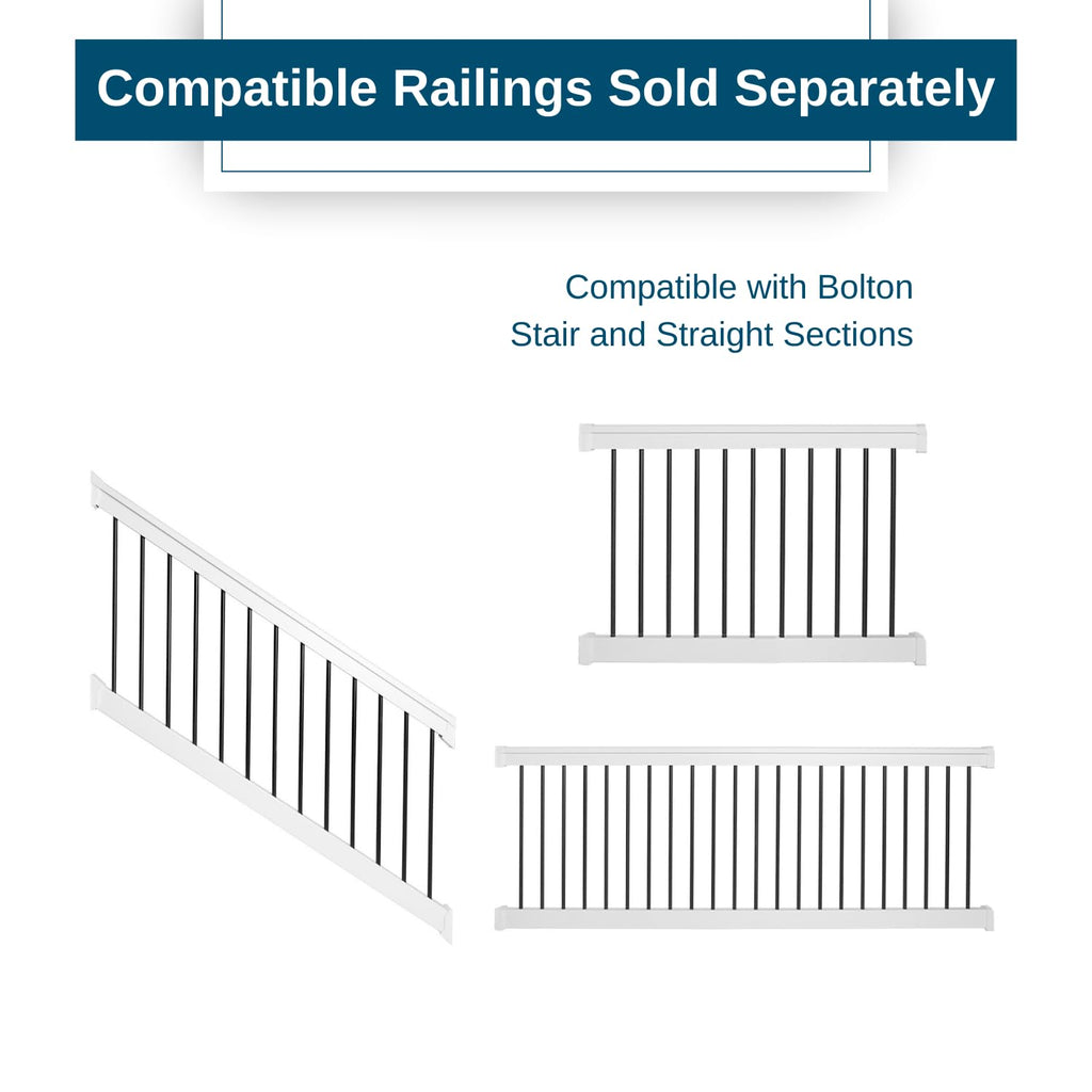 Stair Vinyl Railing Brackets - Porch and Deck Railing Bracket Set for Stairs, Top & Bottom Classic Brackets for