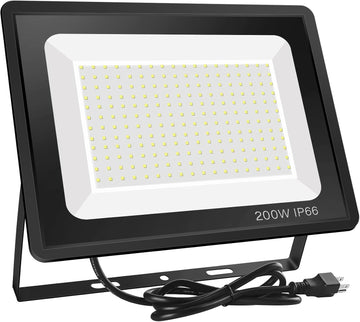 200W LED Flood Light, 6000K Daylight White 24,000lm Super Bright, Waterproof IP66 with Plug, Work Light for Parking