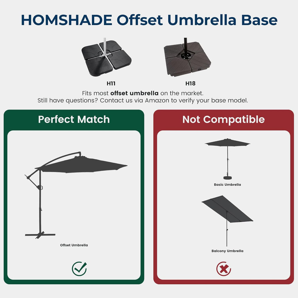 H11 Patio Umbrella Stand Base - 4-Piece 221lbs Outdoor Offset Cantilever Umbrella Heavy Duty Weights Square Base Water