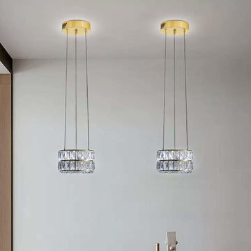 Led 7.8" Gold Ring Crystal Chandelier, Modern Dimmable Chandeliers Lighting and Hanging Adjustable, LED Round Ceiling Light Fixtures for Dining Room Living Room