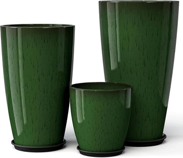24,21,11 inch Large Planters with Drainage Hole & Saucer, Set of 3 Plant Pots Tall Planter for Indoor & Outdoor
