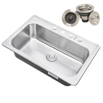 CozyBlock 33" x 22" Large Single Bowl Drop-In with Strainer