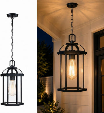Outdoor Pendant Light,Modern Hanging Porch Light,Black Exterior Pendant Lighting Fixture