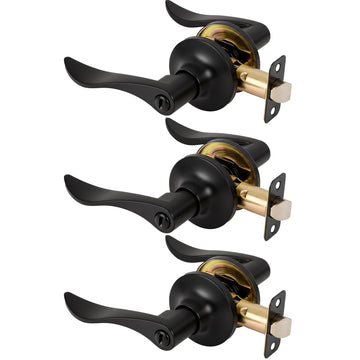 3 Pack Privacy Door Handle with Lock Keyless Door Lever Matte Black Wave Style Interior Door Handles