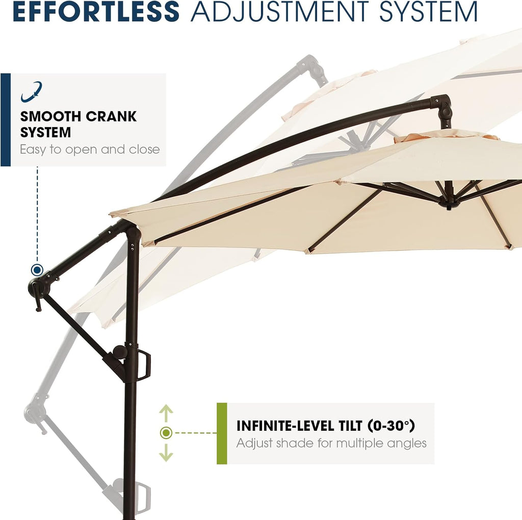 10ft Patio Umbrellas Offset Outdoor Cantilever Hanging Umbrella w/Infinite Tilt