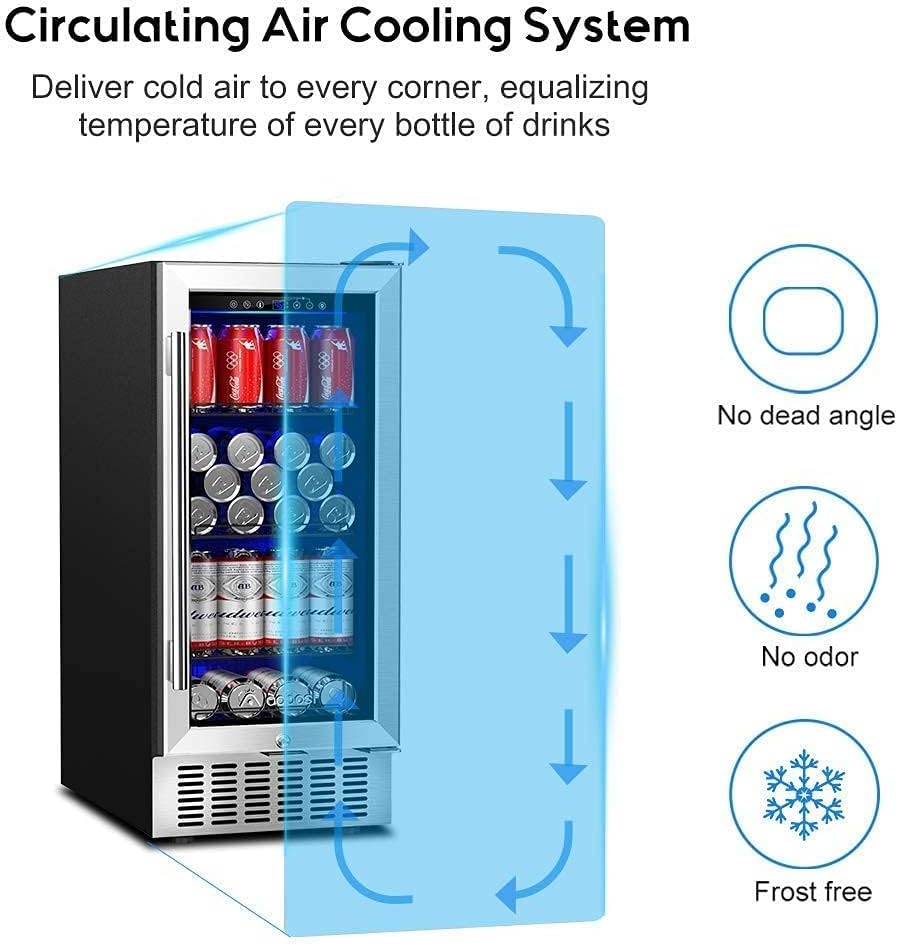 Beverage Cooler 15 Inch Hold 120 Cans,Under Counter/Freestanding Beverage Refrigerator Glass Door,Built