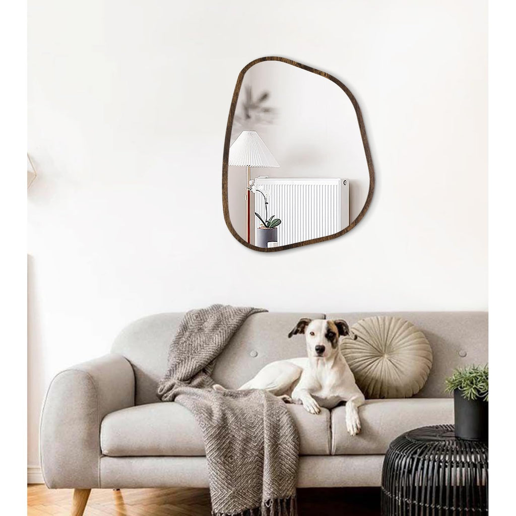 Asymmetrical Mirror Irregular Oval Wall Mirror Modern Wood Frame Unique Shape Wall Mounted Vanity Artistic Mirror