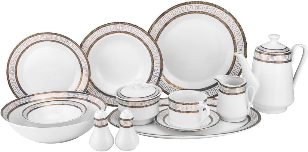 57-pc Banquet Dinnerware Set, Luxury Tableware Dining Service for 8 (Greek Key Dark)