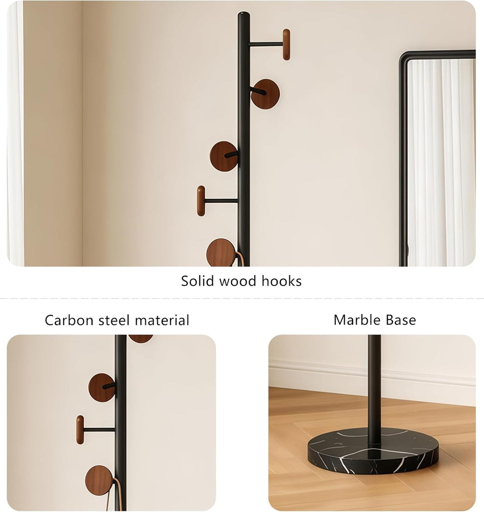 Freestanding Mid-Century Modern Coat Rack | Sturdy metal frame, solid marble base & round wood hooks, great daily