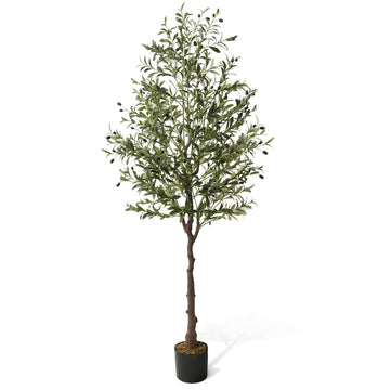 Artificial Olive Tree, 5/6 / 7 Feet Fake Potted Topiary Tree with Dried Moss, Faux Olive Branch and Fruit, Faux Plant