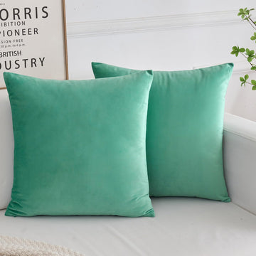 Velvet Decorative Throw Pillow Covers, Soft Square Cushion Case Home Decor Couch Bed Sofa, Set of 2 Pack, Aqua Teal