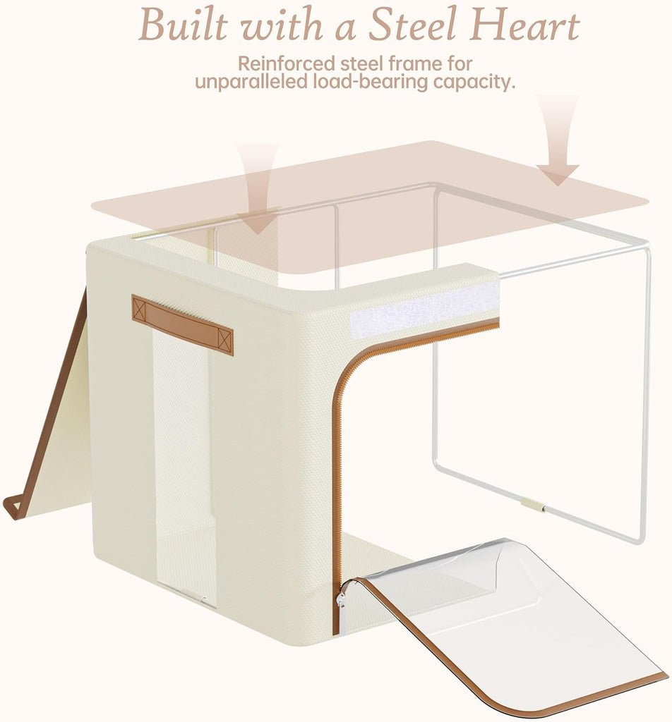 Clothes Storage Bins with Metal Frame, Foldable Clothing Storage Bin with Lid, Stackable Oxford Fabric Organizer Box