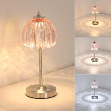 Tulip Table Lamp with 5200mAh Battery & Touch Control, Cordless Small Table Lamp with 3 Colors, Dimmable Rechargeable