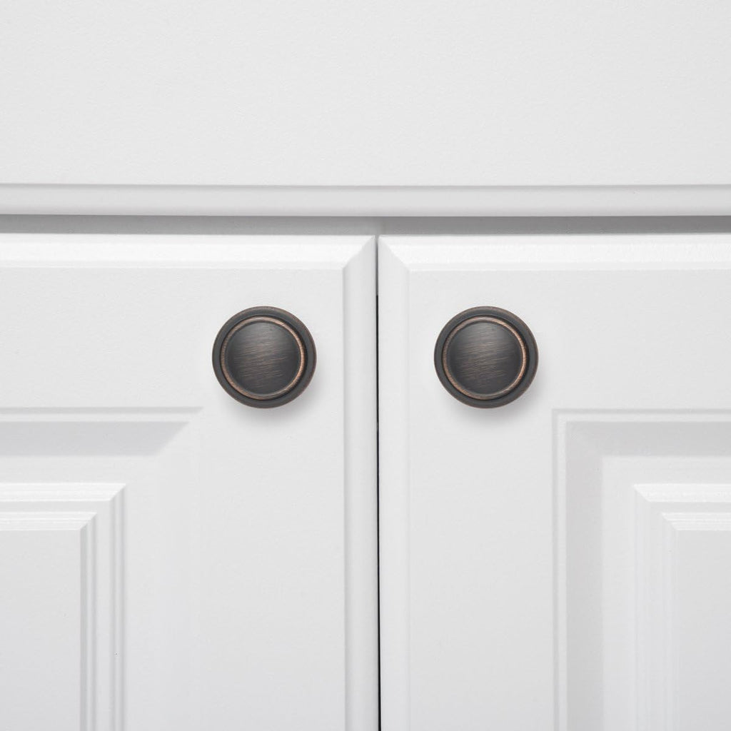 Straight Top Ring Cabinet Knobs, 1.25-inch Diameter, Oil Rubbed Bronze, 10-Pack, with Mounting Screws
