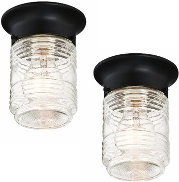 2-Pack Jelly Jar 1-Light Indoor/Outdoor Flush Mount Ceiling Light, Black