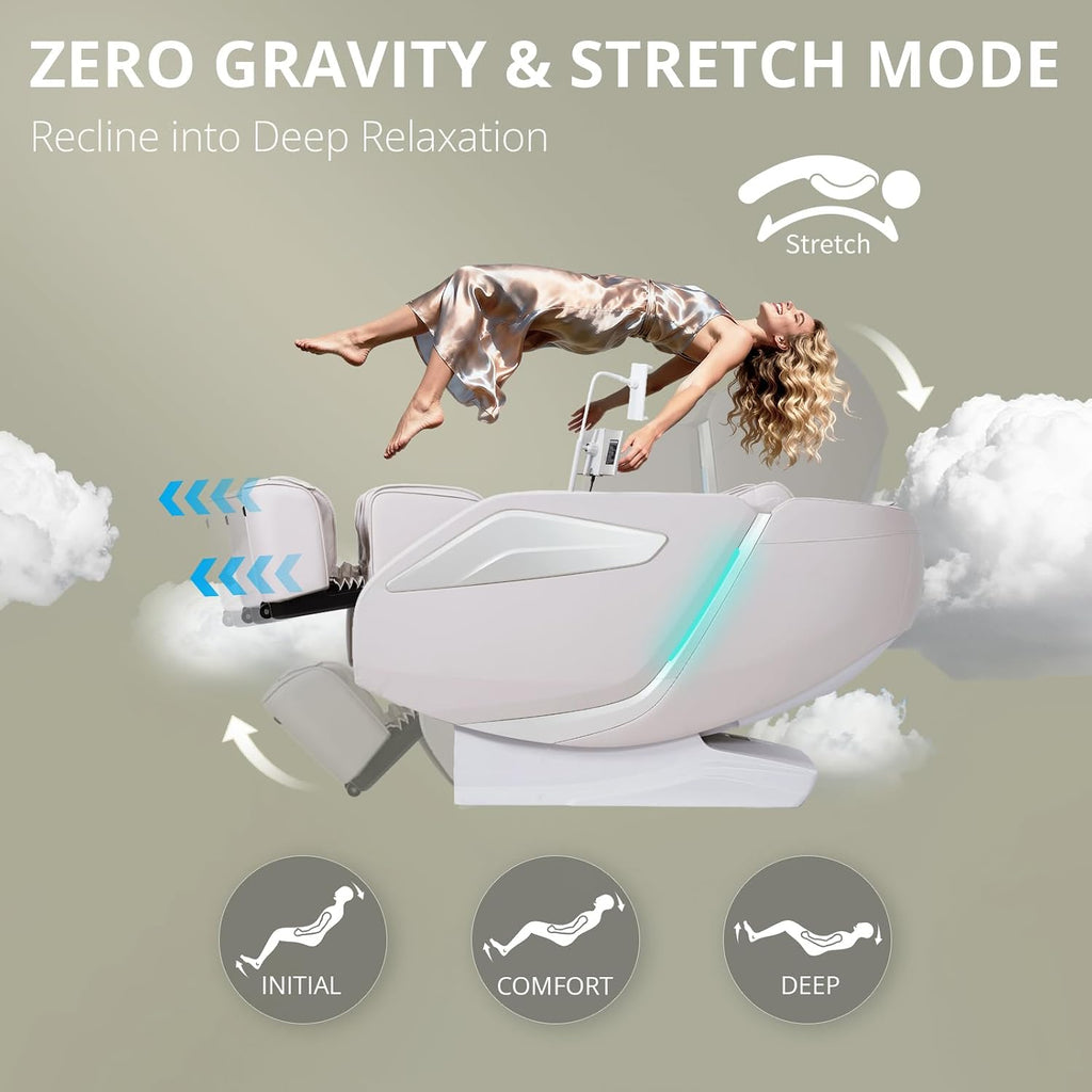 4D Massage Chair Full Body Zero Gravity SL-Track Body Scan & Stretch, Beige | with Body Scan & Stretch, 40 Airbags