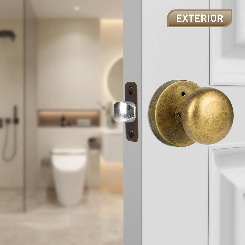 Antique Brass Bronze Door Knob Privacy Door Knobs Interior with Push-Button Vintage Door Knob with Lock and Bathroom