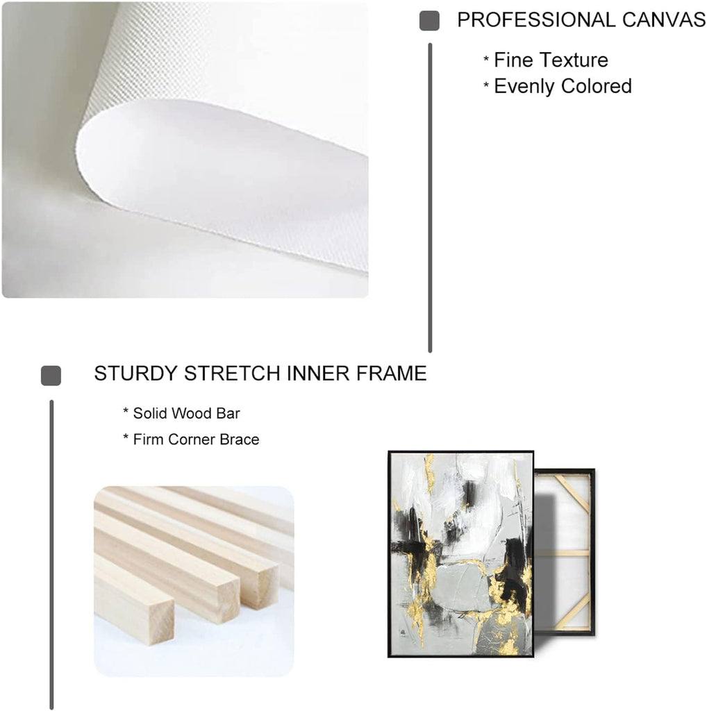 Black and Gold Abstract Wall -Art Decor- 2 Pack Black and White Canvas Wall Decor with Gold Foil