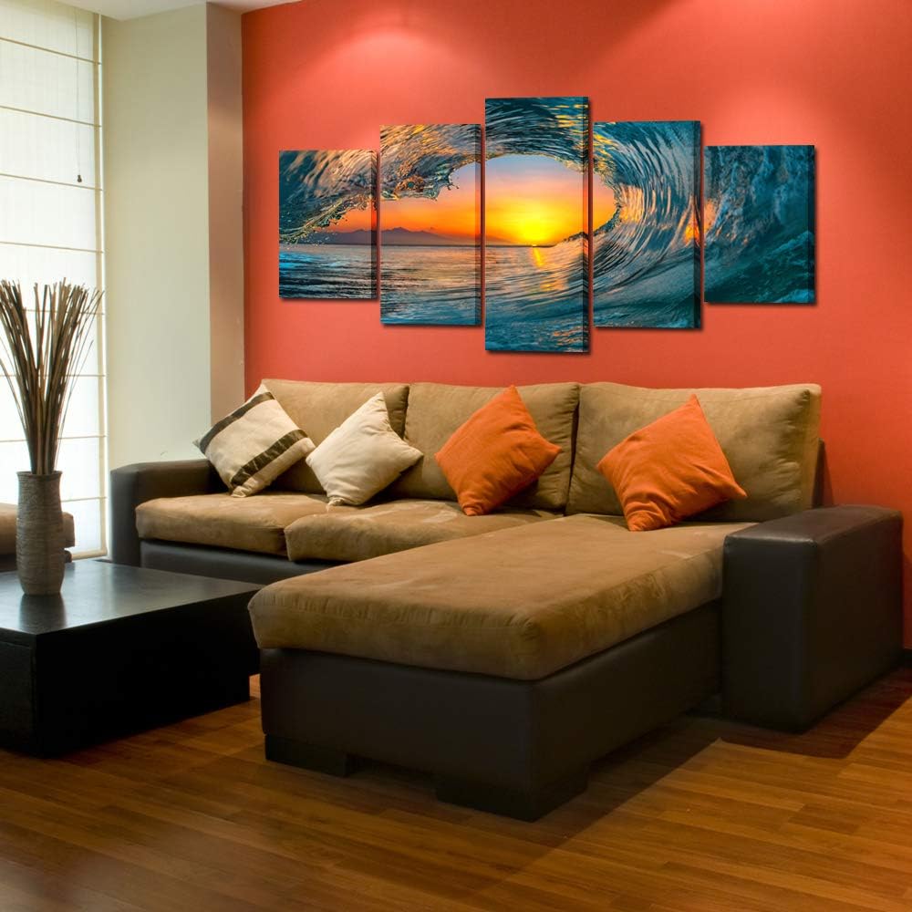 Large 5 Piece Sea Waves Wall Art Modern Framed Giclee Canvas Prints Seascape Artwork Ocean Beach Pictures Paintings