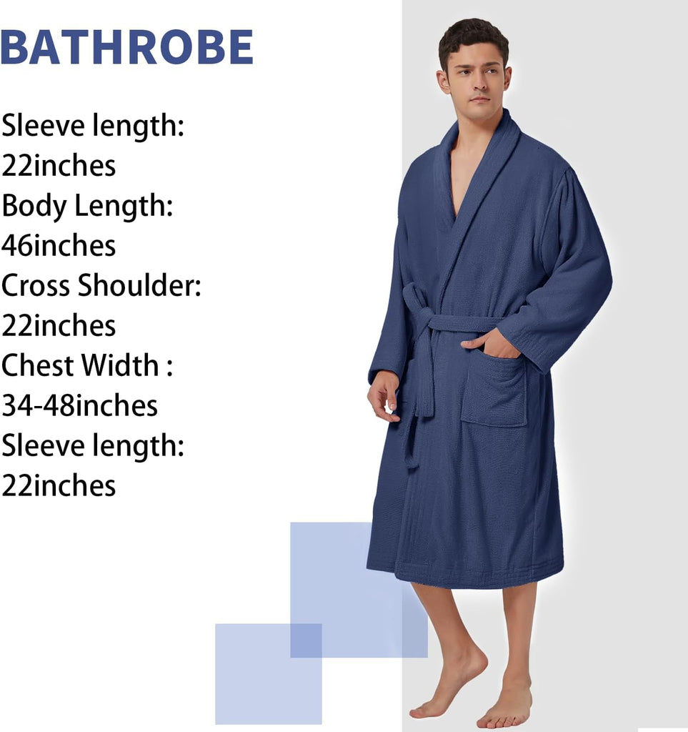 Bathrobe Mens,Pure Cotton Robe for Men,Thick Terry Cloth Bathrobe,Luxury Long Combed Men's Cotton Robe
