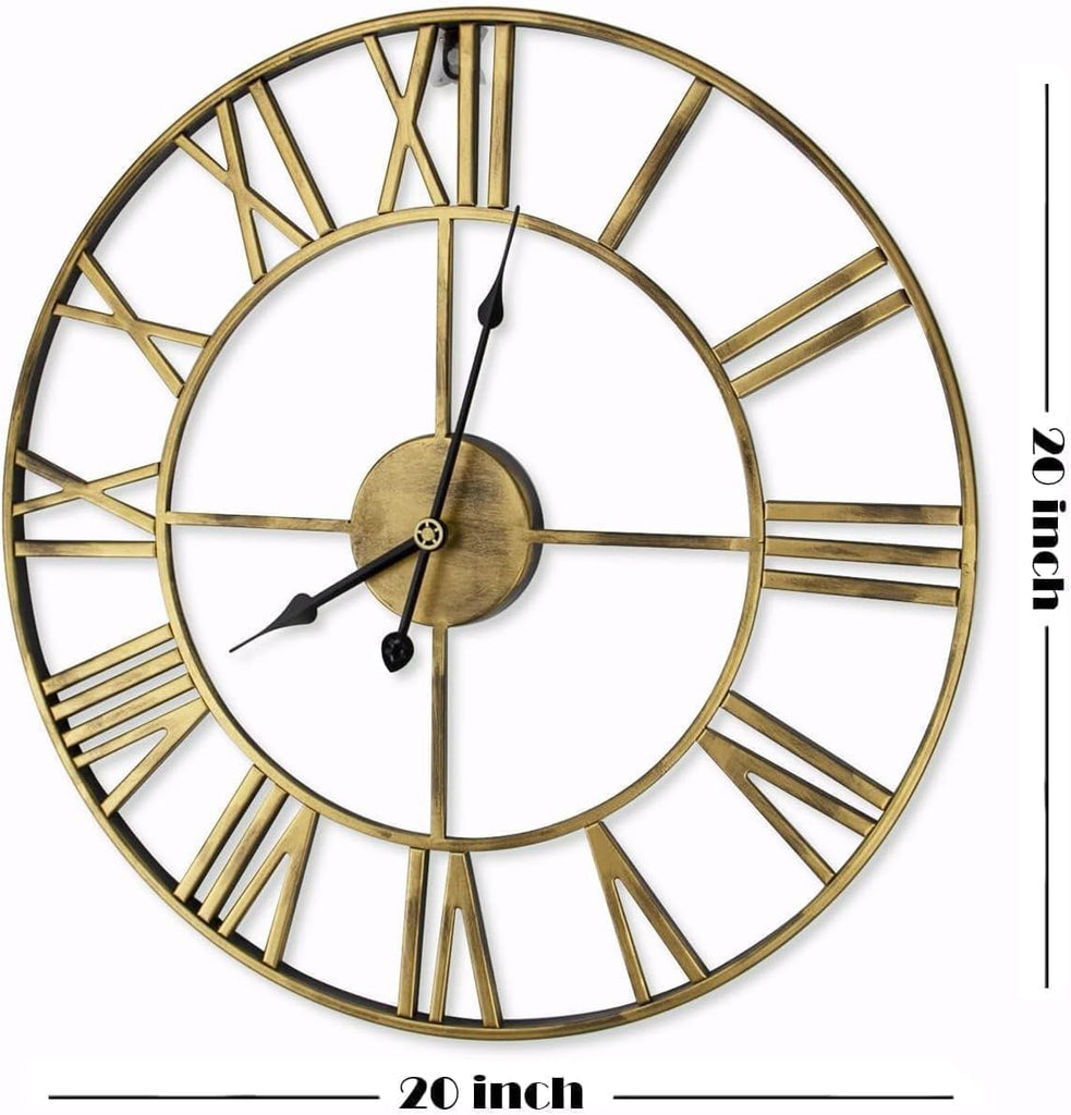 20 Inch Large Retro Wall Clock, Roman Numeral Rusty Style Round Metal Clock, Battery Operated