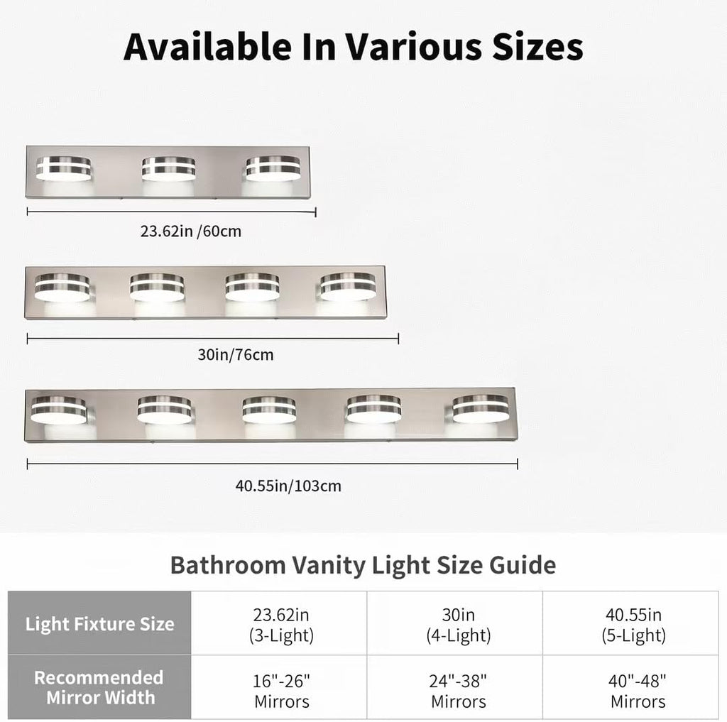 Brushed Nickel Bathroom Vanity Light, (24in Dimmable) 3-Light Bathroom Light Fixtures Over Mirror, LED 5500K Vanity