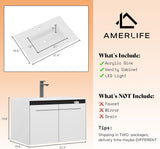 31" LED Floating Bathroom Vanity with Sink - Wall Mounted Modern Vanity with LED Lighting