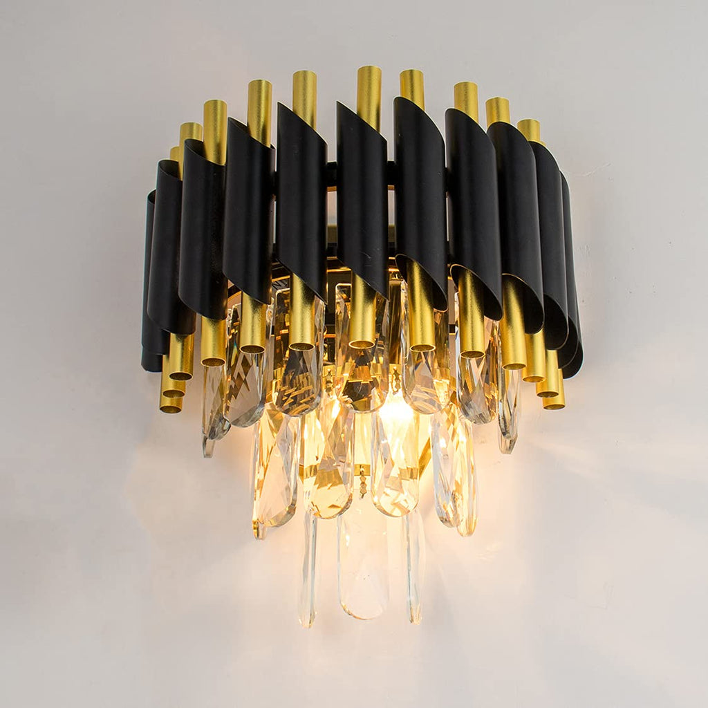 Black and Gold Crystal Wall Sconce, Modern E12 Wall Light