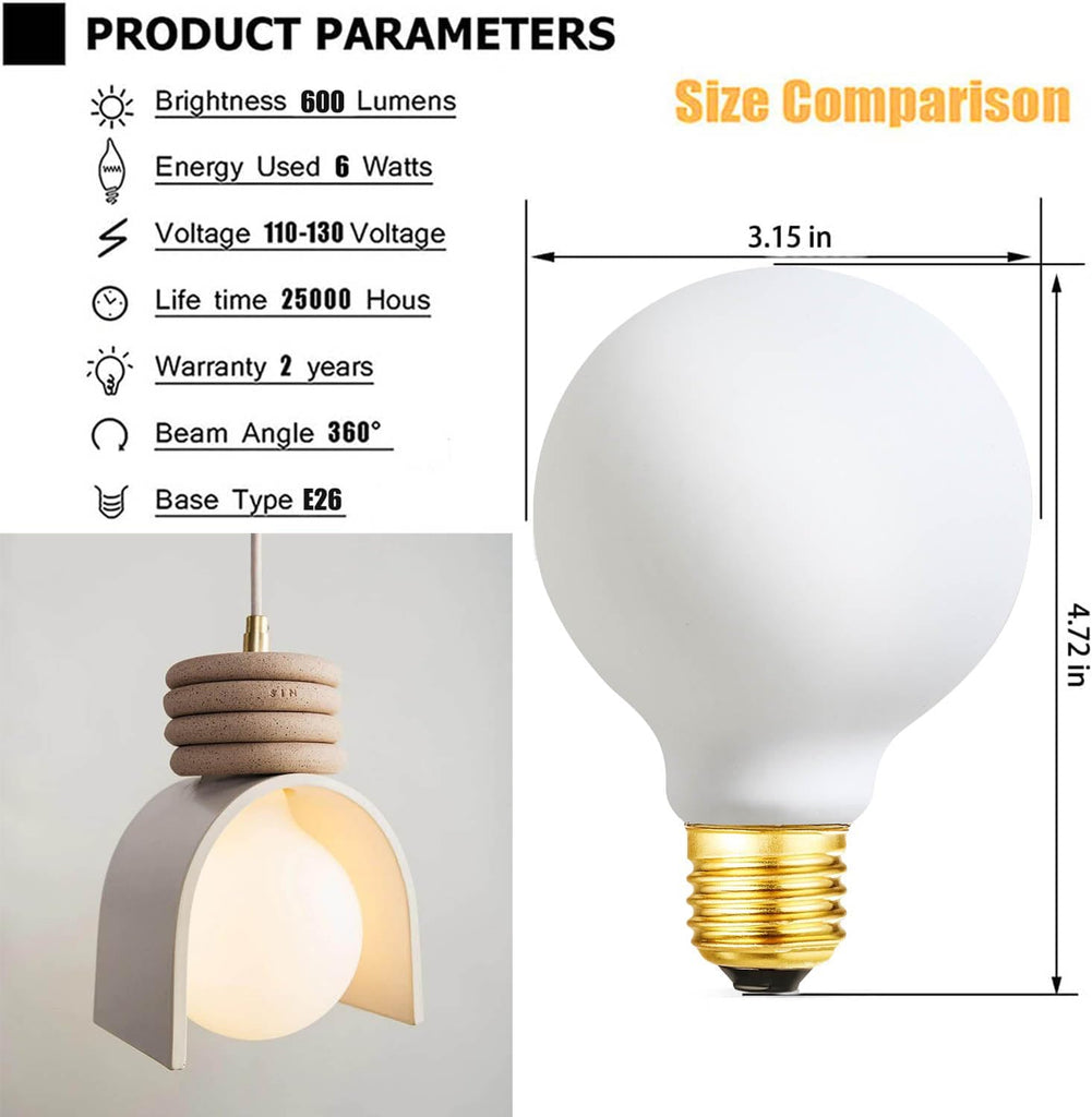 LED Light Bulb G25/G80 Dimmable Flick-Free Matt White 6W Soft White 3000k CRI95 600LM, 60W Equivalent Vintage LED (4 Pack)
