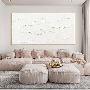 Large Framed White Abstract Gold Wall Art 29x58 Inch