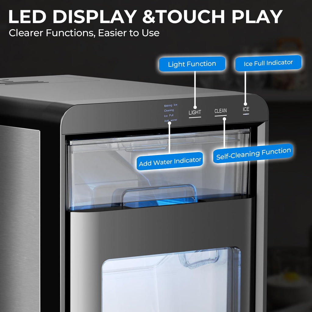 Nugget Ice Maker Countertop - 44LB/Day, Self-Cleaning Portable Ice Machine with LED Display, 10-15 Minute Fast Ice