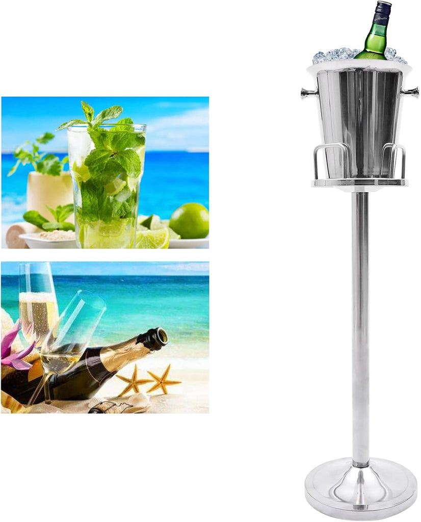 Champagne Ice Bucket with Stand, 5L/1.1Gal Stainless Steel Wine Bucket on Stand Ice Cube Chiller Container Standing
