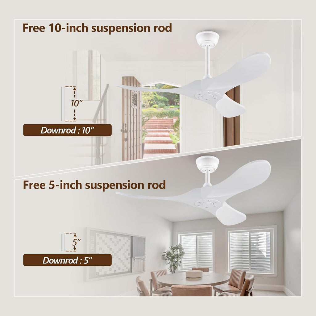 Inspired Maverick Style 42 Inch Solid Wood Ceiling Fan with Remote,White and Gold, no Light, 6 Speeds, Reversible DC Motor, Modern Ceiling Fans Without Lights for Outdoor Indoor Bedroom Farmhouse,Patios