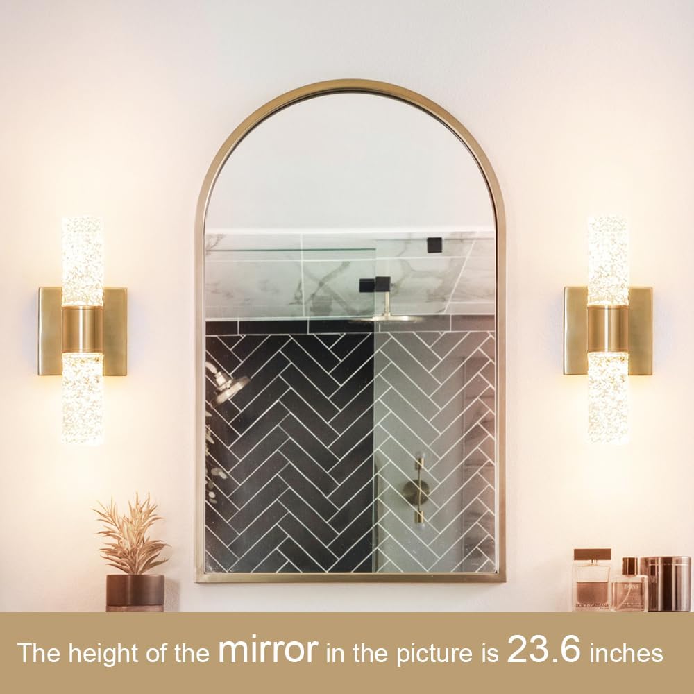 Crystal LED Wall Sconces Set of 2, Brushed Gold Bathroom Light Fixtures, Modern Bathroom Sconce Lights with Wired LED