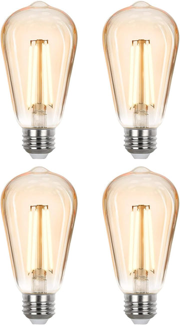 Vintage LED Edison Bulbs 40 watt Equivalent, Dimmable E26 Light Bulb 2700K Soft Warm White, Amber Glass ST58 Vintage (4 Pack)