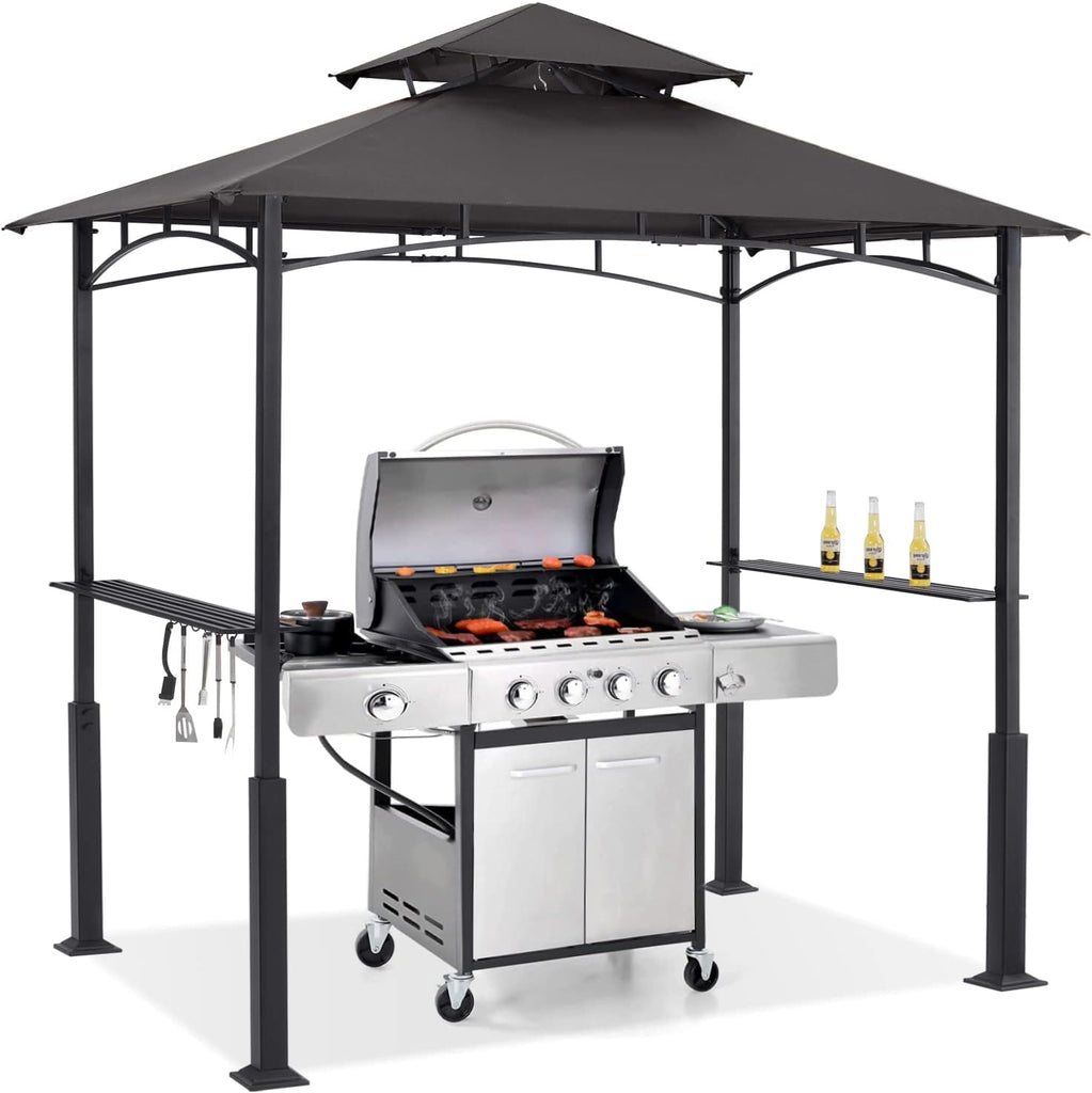 8x5 Grill Gazebo - Outdoor BBQ Canopy Shelter with Led Light Grilling (Dark Gray)