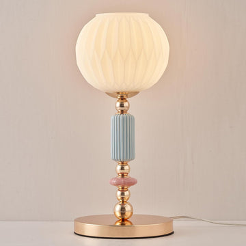 Modern Milk White Glass Table Lamp Bedside Nightstand Lamp Metal Desk Light with Plug Cord Switch Living Room Dining